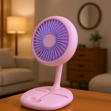 USB Rechargeable Portable Fan With LED Light Heavy Duty & Foldable Fan With Charging Port Home, Outdoor, Temple