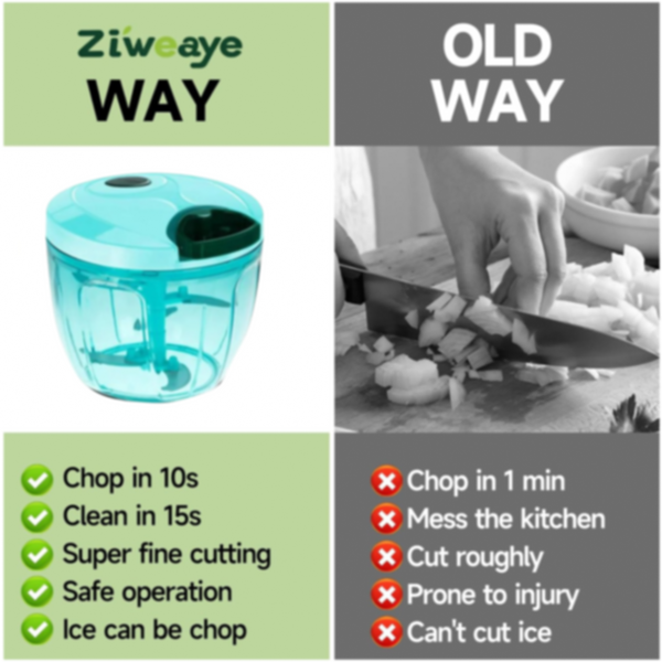 Manual Stainless Steel Vegetable Chopper – Compact, Extra Sharp with 5 Blades