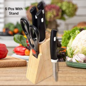 Kitchen Knife Set with Wooden Block and Scissors, Chhari (5 pcs, Black)