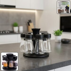 8 in 1 Revolving Plastic Spice Rack Set with Rotating Stand